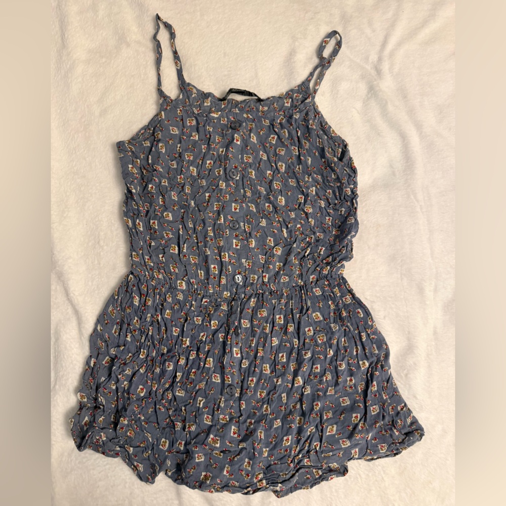 Forever 21 Blue Floral Button-Up Romper Size Small
